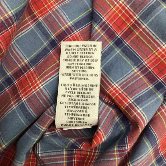 Black Brown 1826 100% Cotton Plaid Button Down Shirt Men XL Red Blue - Picture 9 of 12